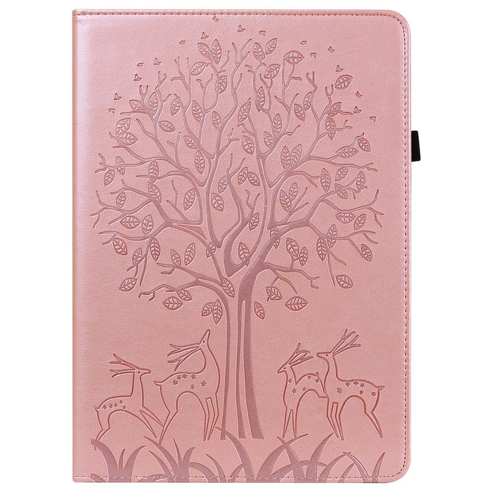Embossed Leather Tablet Case With Tree & Deer Pattern