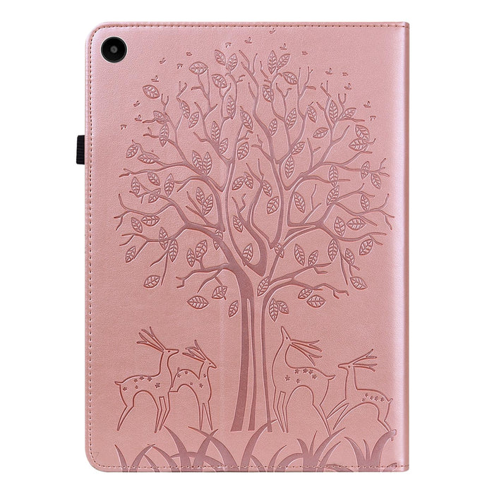 Embossed Leather Tablet Case With Tree & Deer Pattern