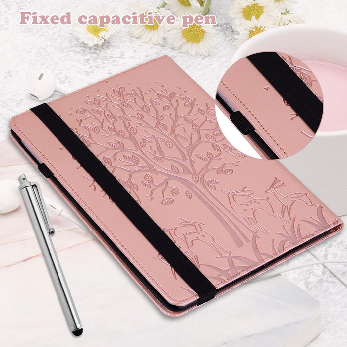 Embossed Leather Tablet Case With Tree & Deer Pattern