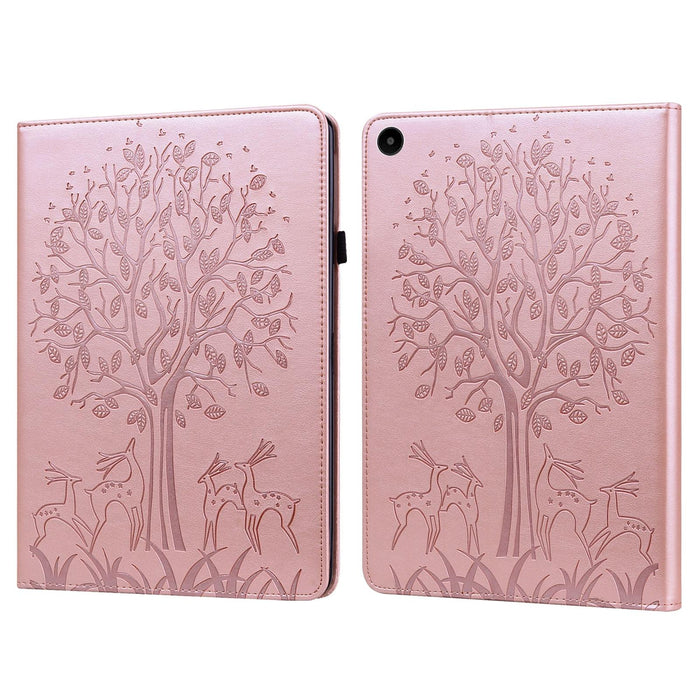Embossed Leather Tablet Case With Tree & Deer Pattern