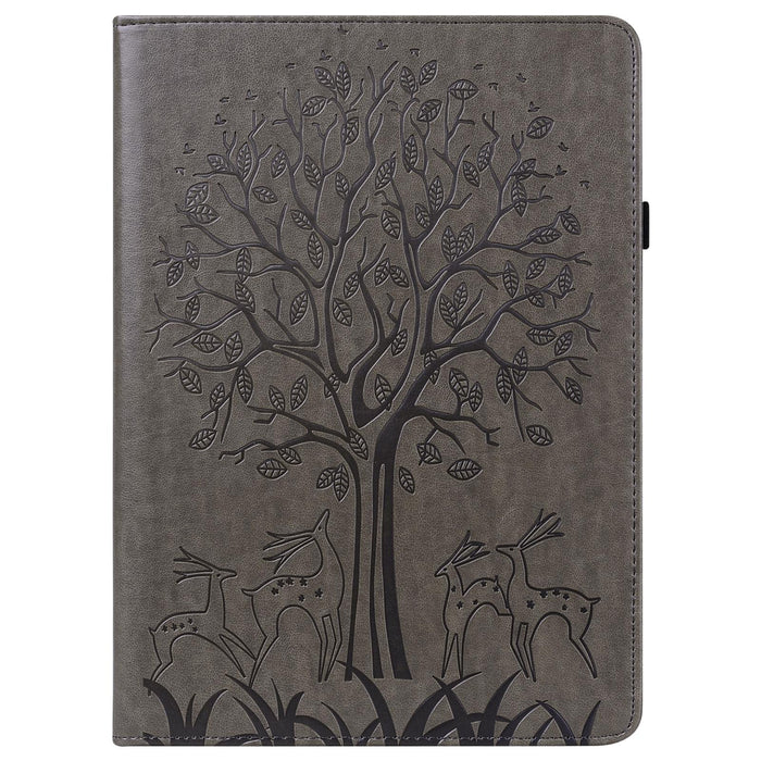 Embossed Leather Tablet Case With Tree & Deer Pattern