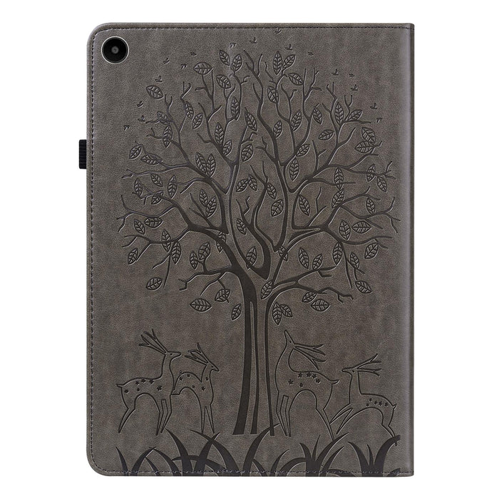 Embossed Leather Tablet Case With Tree & Deer Pattern