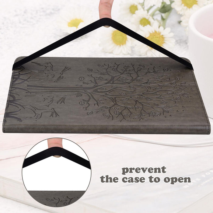 Embossed Leather Tablet Case With Tree & Deer Pattern