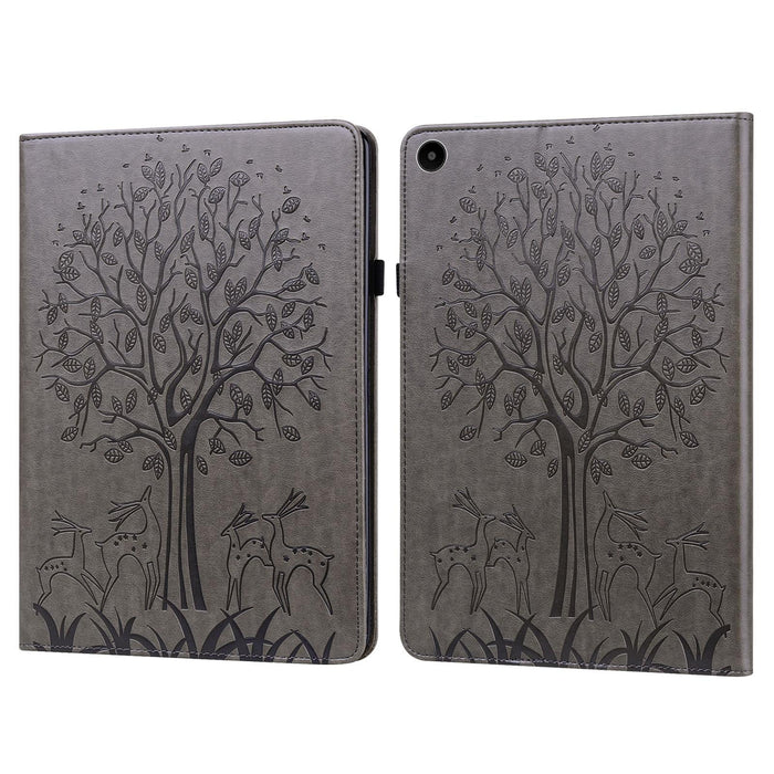 Embossed Leather Tablet Case With Tree & Deer Pattern