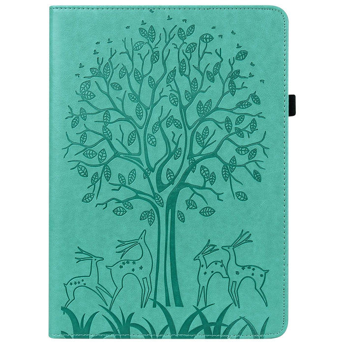 Embossed Leather Tablet Case With Tree & Deer Pattern
