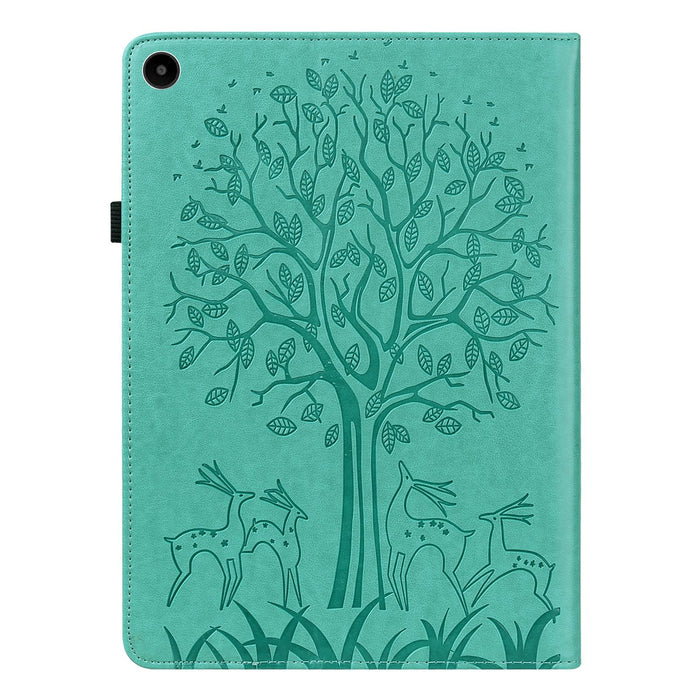 Embossed Leather Tablet Case With Tree & Deer Pattern