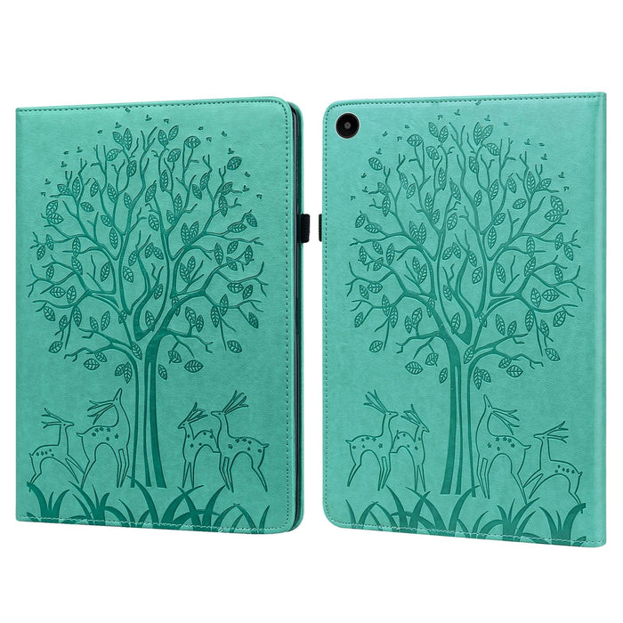Embossed Leather Tablet Case With Tree & Deer Pattern