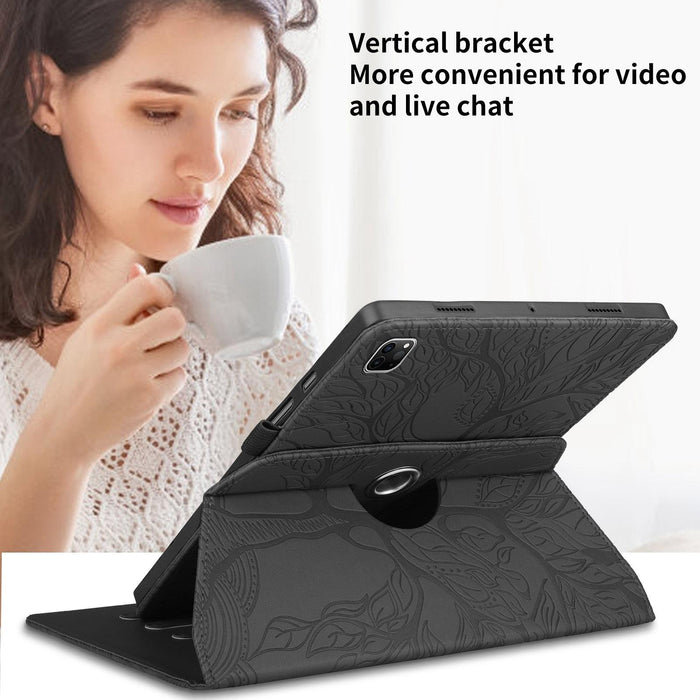 Tree Life Embossed Rotation Leather Smart Tablet Case for iPad Pro 12.9 2022 / 2021 / 2020