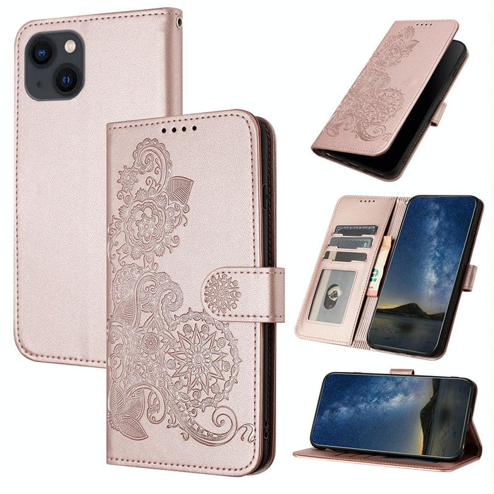 Embossed Datura Flower Leather Flip Case