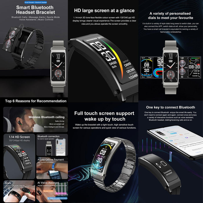 Tft Smart Bracelet Bt Call Health Monitoring Leather Strap
