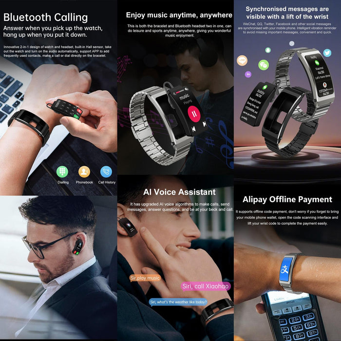 Tft Smart Bracelet Bt Call Health Monitoring Leather Strap