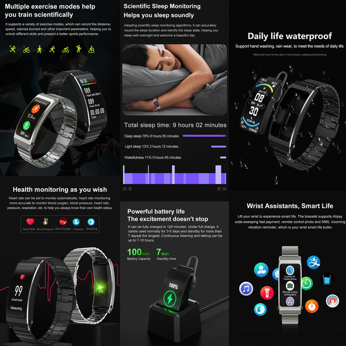 Tft Smart Bracelet Bt Call Health Monitoring Leather Strap