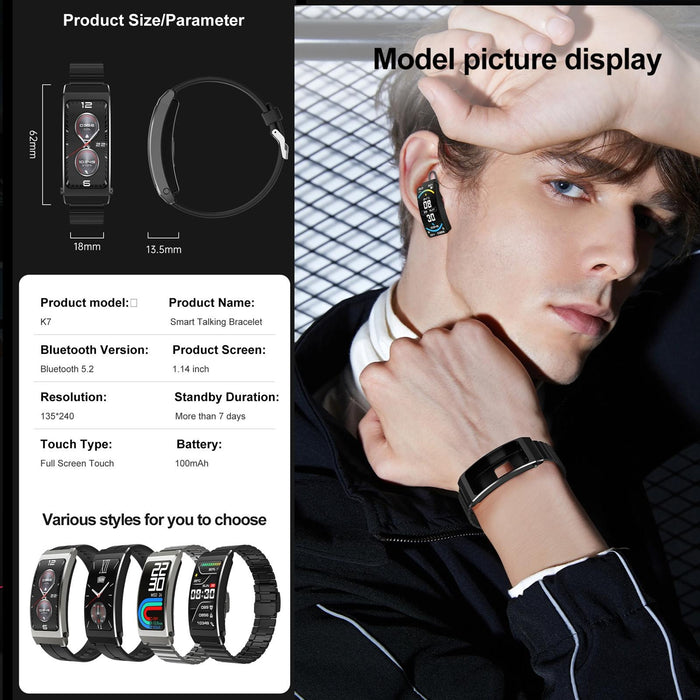 Tft Smart Bracelet Bt Call Health Monitoring Leather Strap