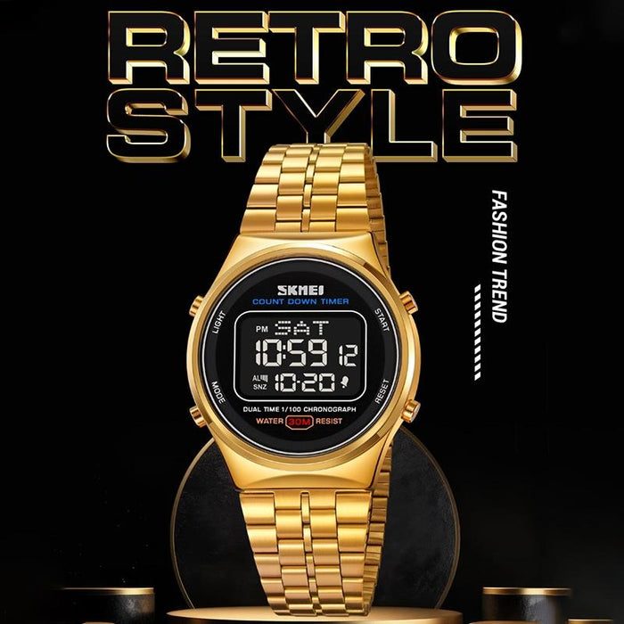 1882 Multifunctional Men 30M Waterproof Luminous Stainless Steel Digital Wrist Watch