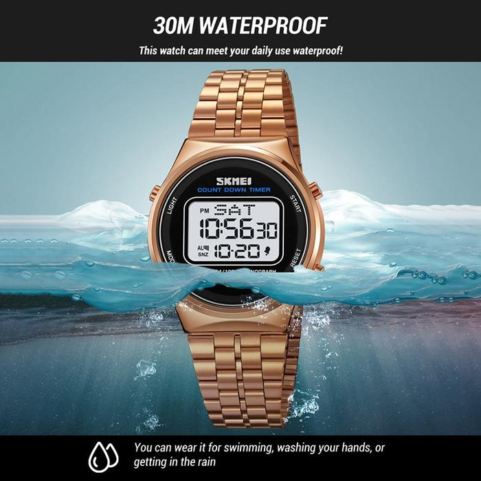 1882 Multifunctional Men 30M Waterproof Luminous Stainless Steel Digital Wrist Watch