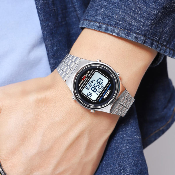 1882 Multifunctional Men 30M Waterproof Luminous Stainless Steel Digital Wrist Watch