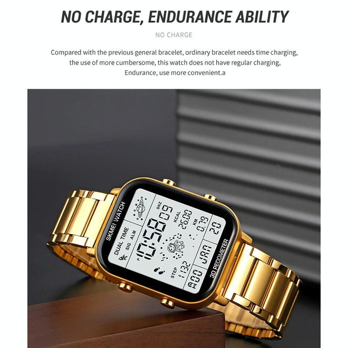1888 Multifunctional Men 30M Waterproof Sports Stainless Steel Digital Wrist Watch
