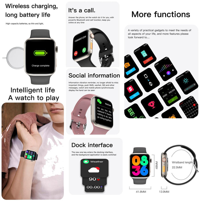 2.01 Inch Waterproof Smart Watch Bt Call / Heart Rate / Blood Pressure / Blood Oxygen