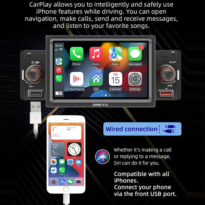 5 Inch Car Mp5 Inch Player With Carplay / Android Auto - Black