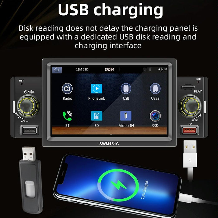 5 Inch Car Mp5 Inch Player With Carplay / Android Auto - Black