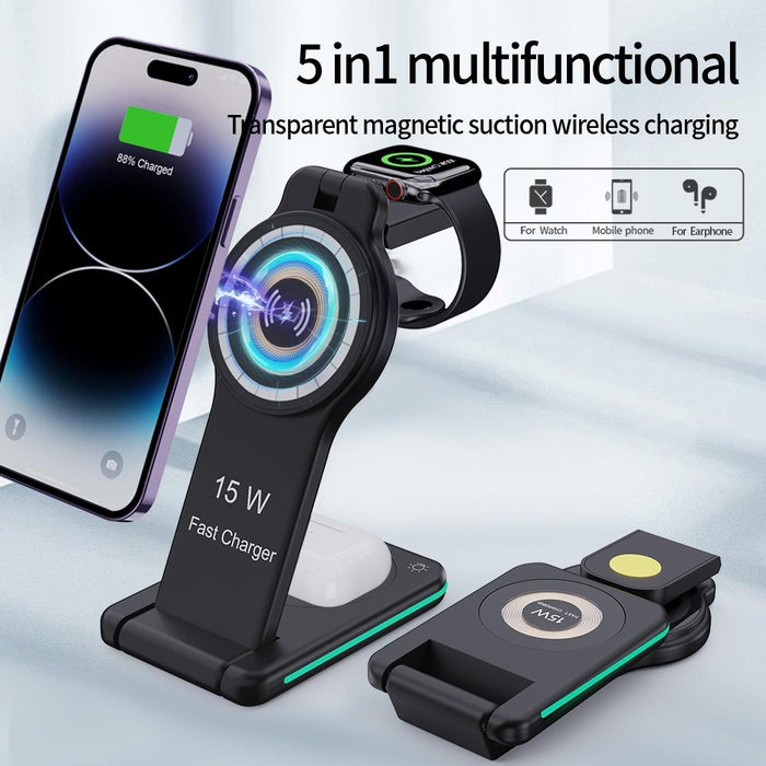 5 In 1 Magnetic Wireless Charger Foldable Black