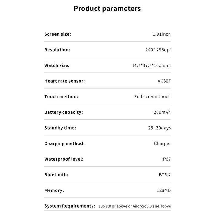 1.91 Inch Bt5.2 Smart Sport Watch Sleep Heart Oxygen Temp Pressure
