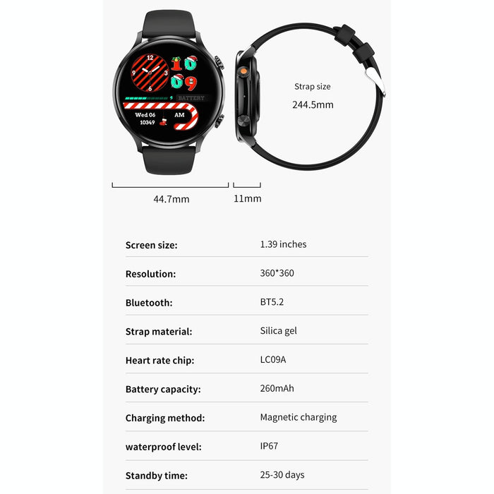 1.39 Inch Bt5.2 Smart Sport Watch Support Bluetooth Call / Sleep / Blood Oxygen / Temperature / Heart Rate / Blood Pressure Health Monitor