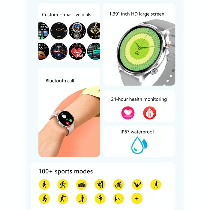 1.39 Inch Bt5.2 Smart Sport Watch Support Bluetooth Call / Sleep / Blood Oxygen / Temperature / Heart Rate / Blood Pressure Health Monitor