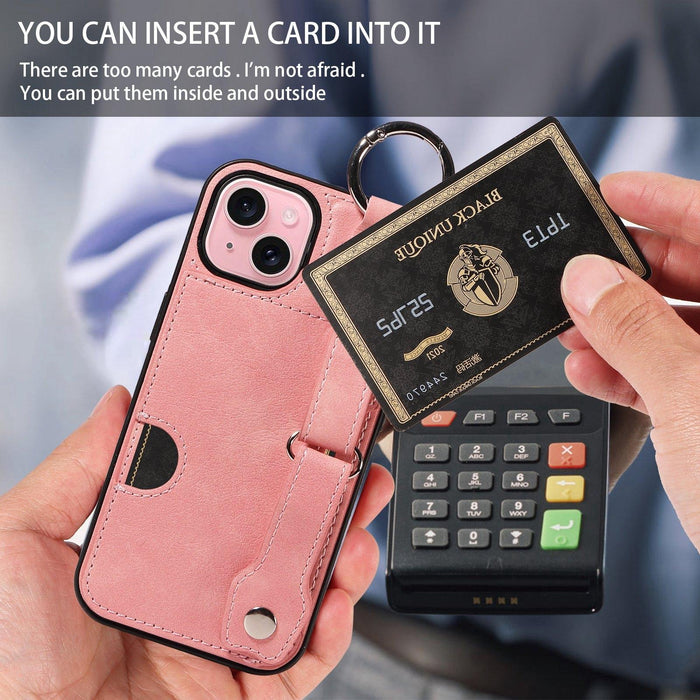 Textured Calfskin Wrist Card Holder Phone Case