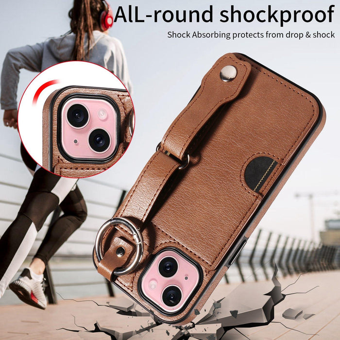 Textured Calfskin Wrist Card Holder Phone Case