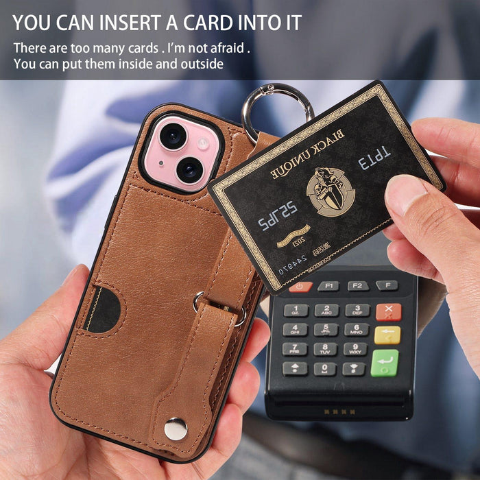Textured Calfskin Wrist Card Holder Phone Case