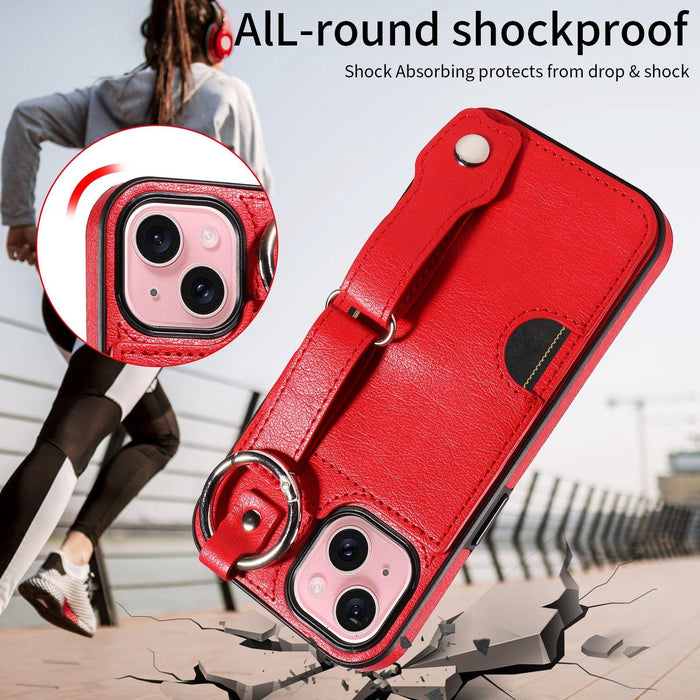 Textured Calfskin Wrist Card Holder Phone Case