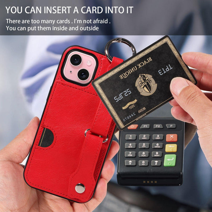 Textured Calfskin Wrist Card Holder Phone Case