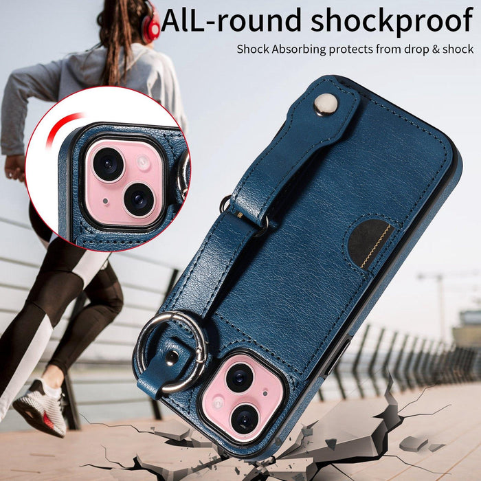 Textured Calfskin Wrist Card Holder Phone Case