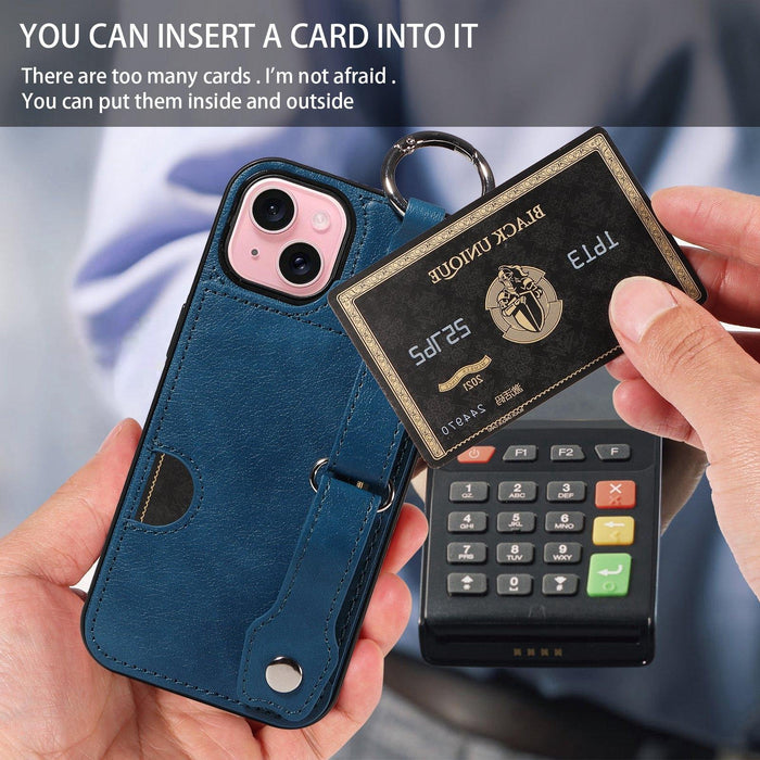 Textured Calfskin Wrist Card Holder Phone Case