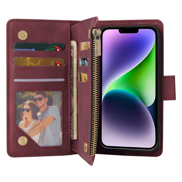 For Iphone 15 Multifunctional Multi-Card Wallet Phone Leather Case