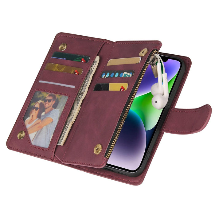 For Iphone 15 Multifunctional Multi-Card Wallet Phone Leather Case