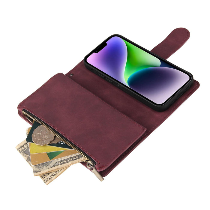 For Iphone 15 Multifunctional Multi-Card Wallet Phone Leather Case