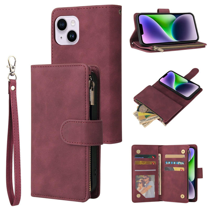 For Iphone 15 Multifunctional Multi-Card Wallet Phone Leather Case