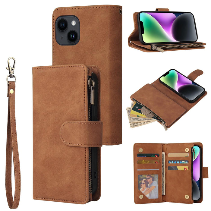 For Iphone 15 Multifunctional Multi-Card Wallet Phone Leather Case