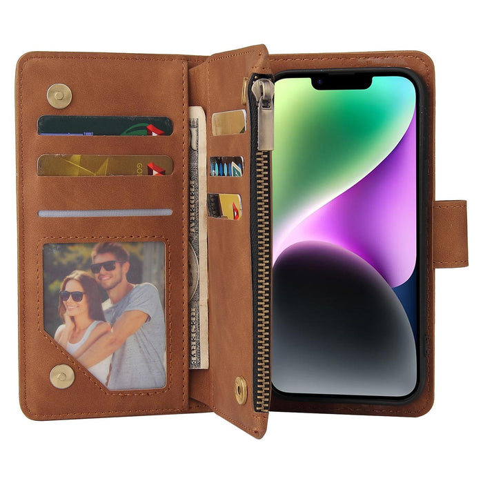 For Iphone 15 Multifunctional Multi-Card Wallet Phone Leather Case