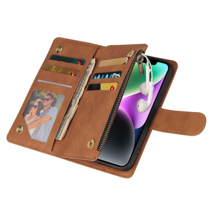 For Iphone 15 Multifunctional Multi-Card Wallet Phone Leather Case