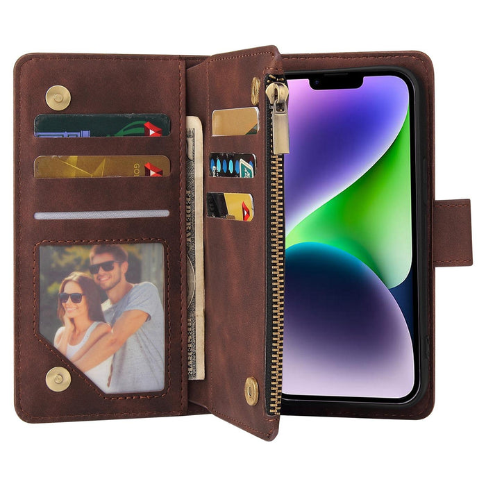 For Iphone 15 Multifunctional Multi-Card Wallet Phone Leather Case