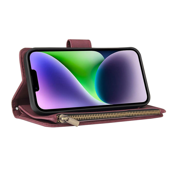 For Iphone 15 Multifunctional Multi-Card Wallet Phone Leather Case