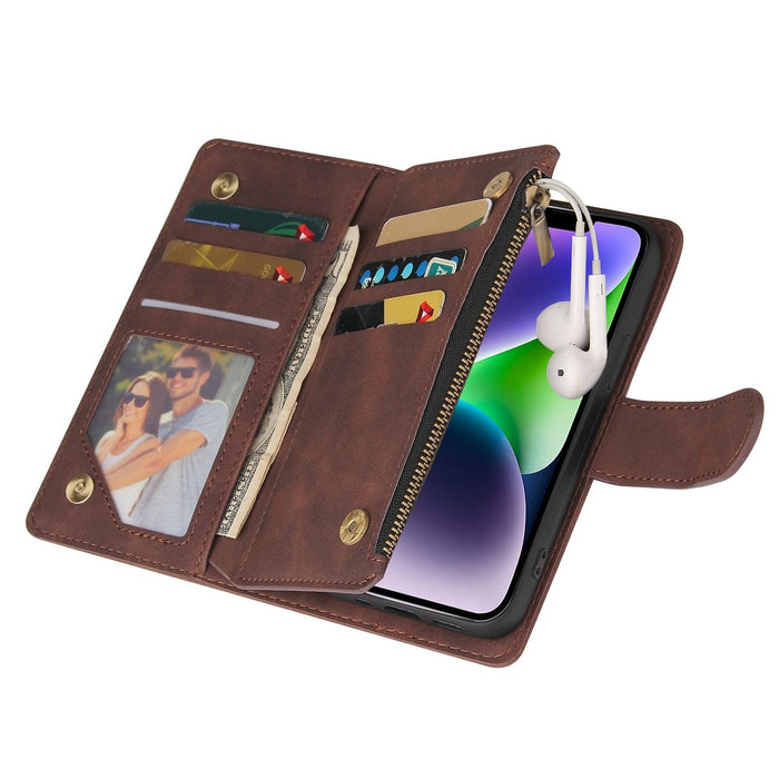 For Iphone 15 Multifunctional Multi-Card Wallet Phone Leather Case