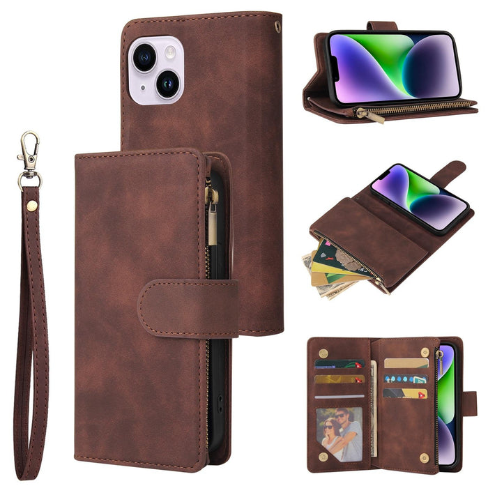 For Iphone 15 Multifunctional Multi-Card Wallet Phone Leather Case