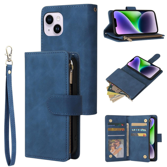 For Iphone 15 Multifunctional Multi-Card Wallet Phone Leather Case