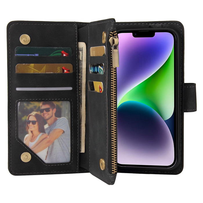 For Iphone 15 Multifunctional Multi-Card Wallet Phone Leather Case