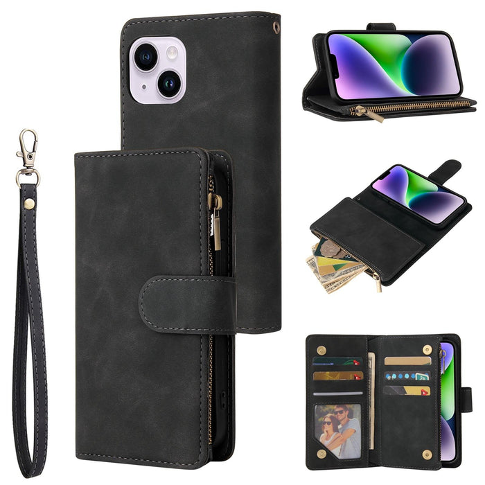 For Iphone 15 Multifunctional Multi-Card Wallet Phone Leather Case