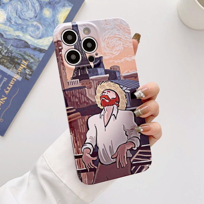 For Iphone 15 Precise Hole Oil Painting Glossy Pc Phone Case